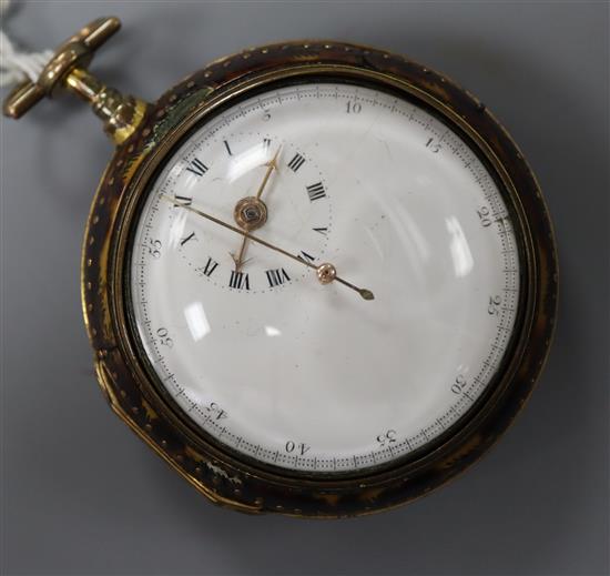 A George III gilt metal and under-painted horn pair cased verge pocket watch by Tho. Delasalle, London, no. 7903.